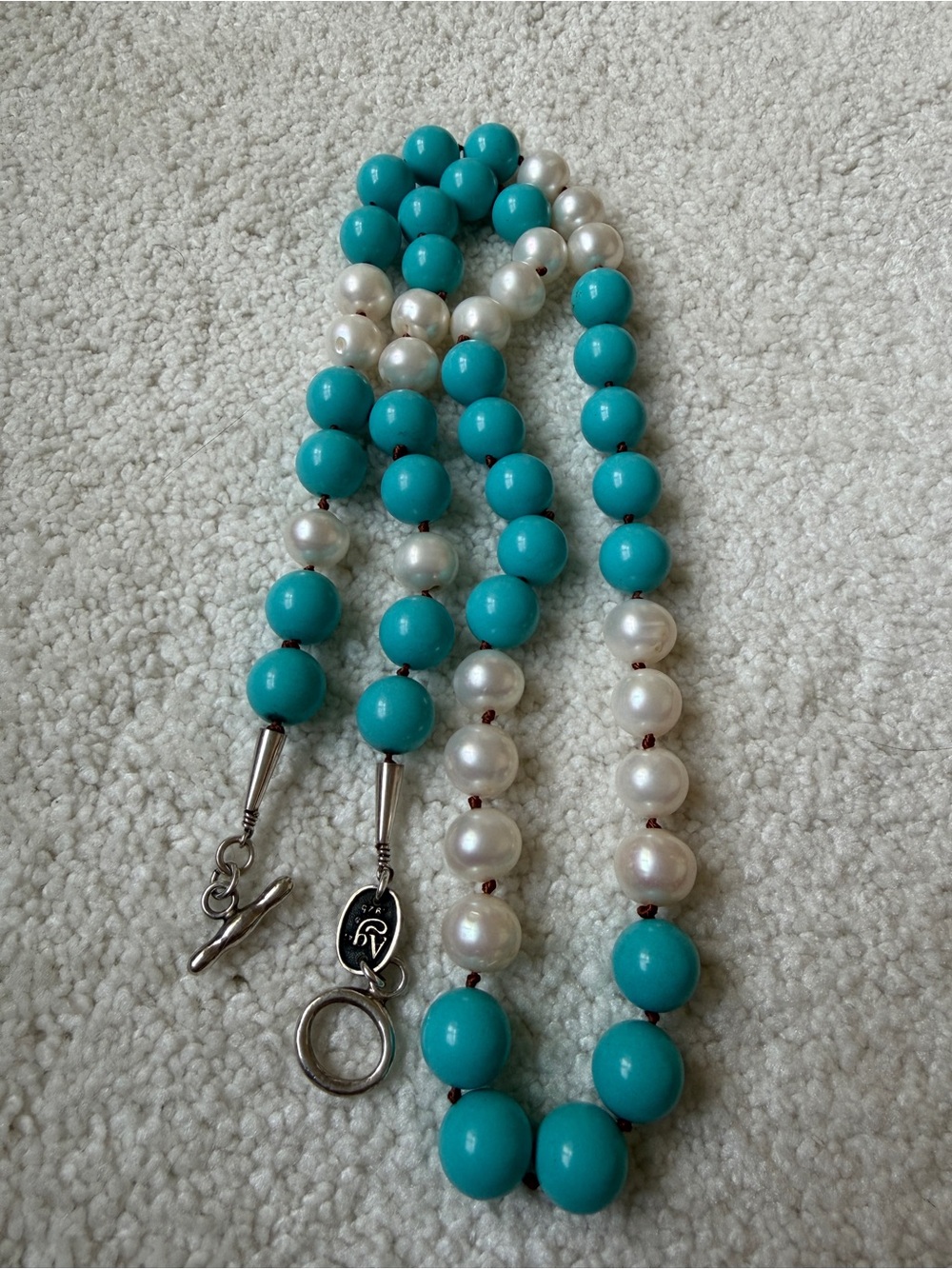 AG 47 STERLING SILVER PEARLS & TURQUOISE 30" bead NECKLACE